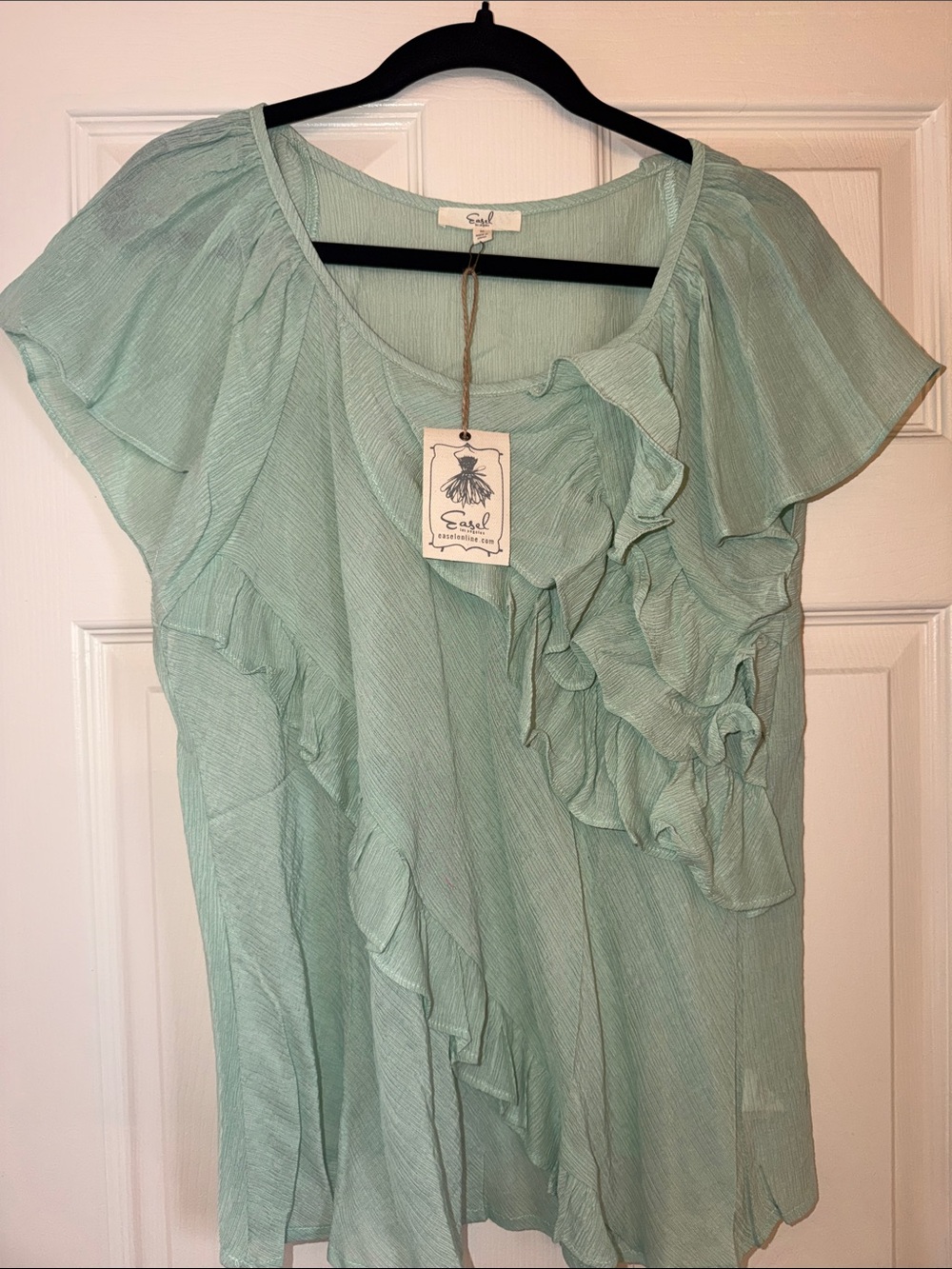 easel Mint Green Ruffle Short-Sleeve Blouse